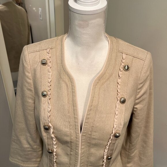 NWT White House Black Market Tan Shimmer Linen Blend Jacket, Size 12 - Picture 3 of 16